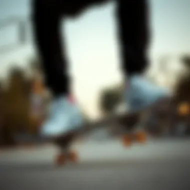 Skateboarder performing a trick while wearing Reebok Classic Nylon All White sneakers