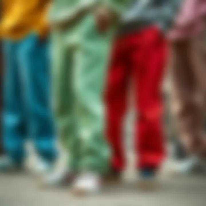 Diversity of Style: Colorful Reverse Weave Options A collection of reverse weave sweatpants in various colors and styles.