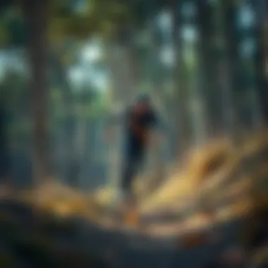 Nature Meets Innovation: One-Wheel Skateboarding in the Wild A rider navigating through a forest trail on a one-wheel skateboard