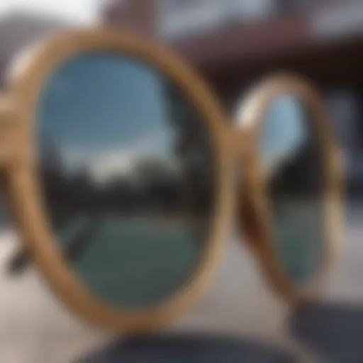 Close-up of round frame sunglasses showcasing intricate design details