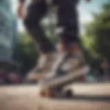 Dynamic skateboarder showcasing Ryz sneakers in action.