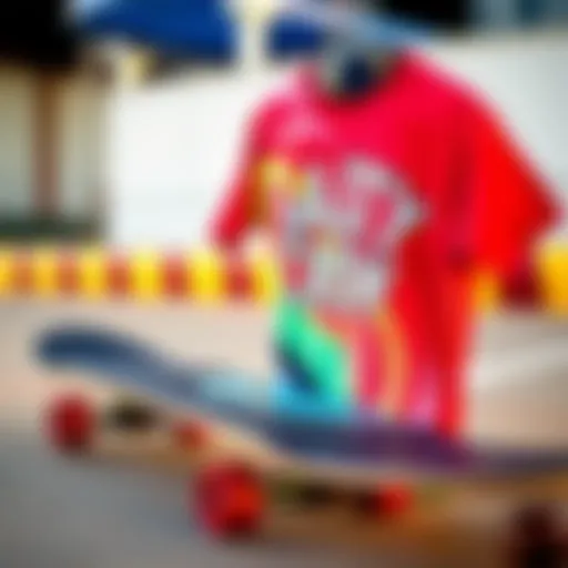 A vibrant Salty Crew t-shirt displayed on a skateboard, showcasing its design elements