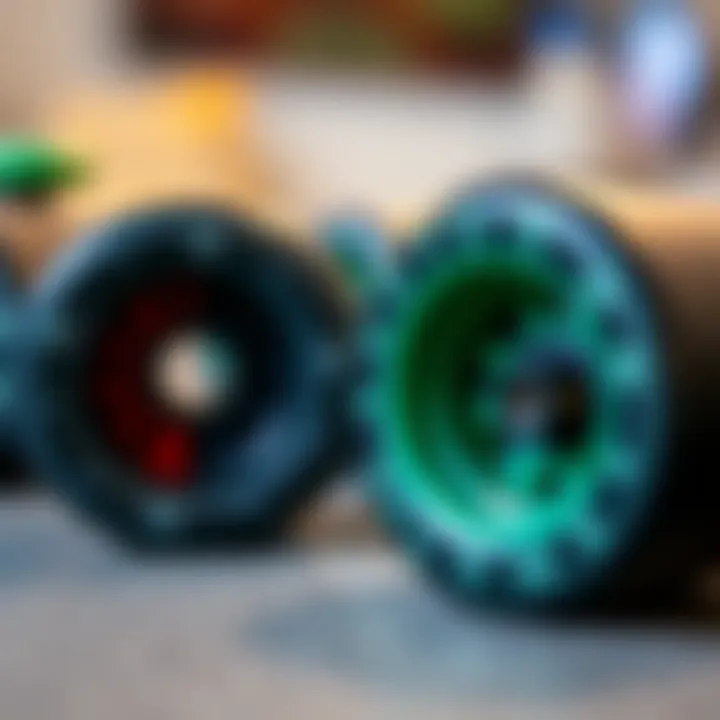 Sector 9 Board Wheels Design Close-up of Sector 9 board wheels showcasing unique design and materials