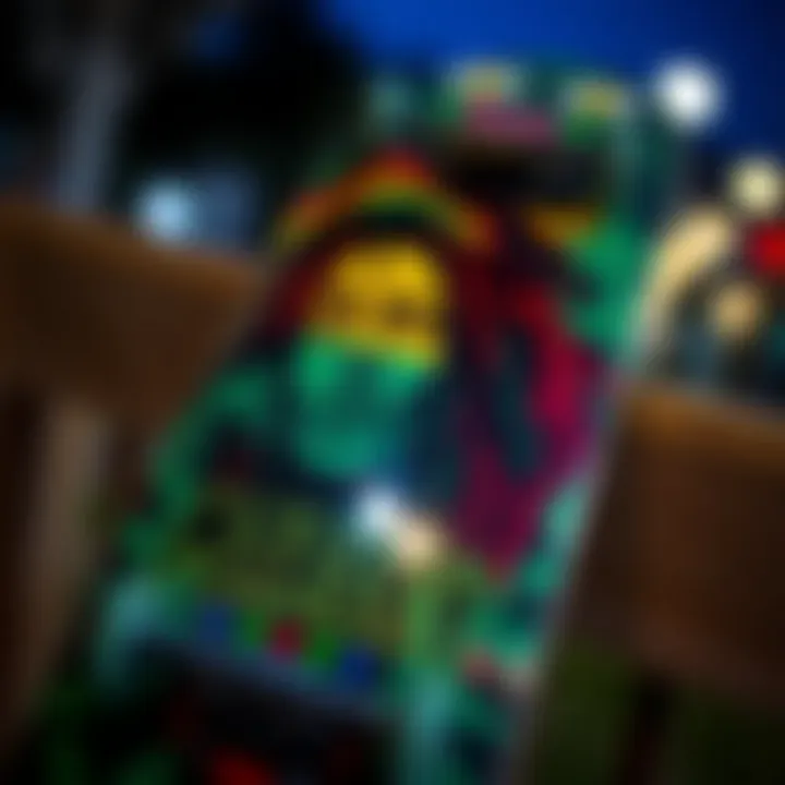 Close-up of a Sector 9 skateboard with Marley-themed graphics.