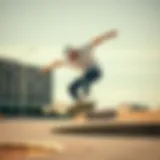 Skateboarder showcasing a 3XL long t-shirt while performing a trick.