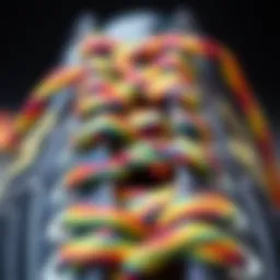 Close-up view of colorful skate shoelaces