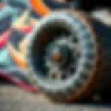 Close-up view of a skateboard wheel cover showcasing intricate design patterns