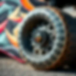 Close-up view of a skateboard wheel cover showcasing intricate design patterns