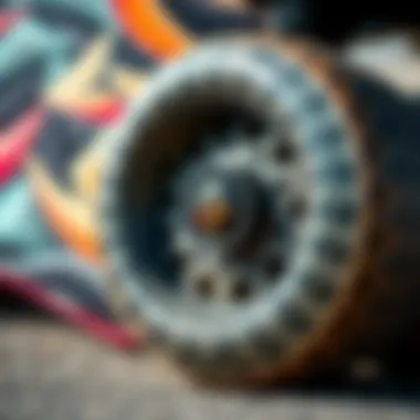 Intricate Design of Wheel Covers Close-up view of a skateboard wheel cover showcasing intricate design patterns