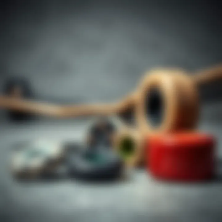 Variety of Materials for Wheel Covers Comparison of different materials used for skateboard wheel covers on a flat surface