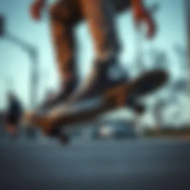 Skateboarder performing tricks wearing Chuck Taylor leather high tops