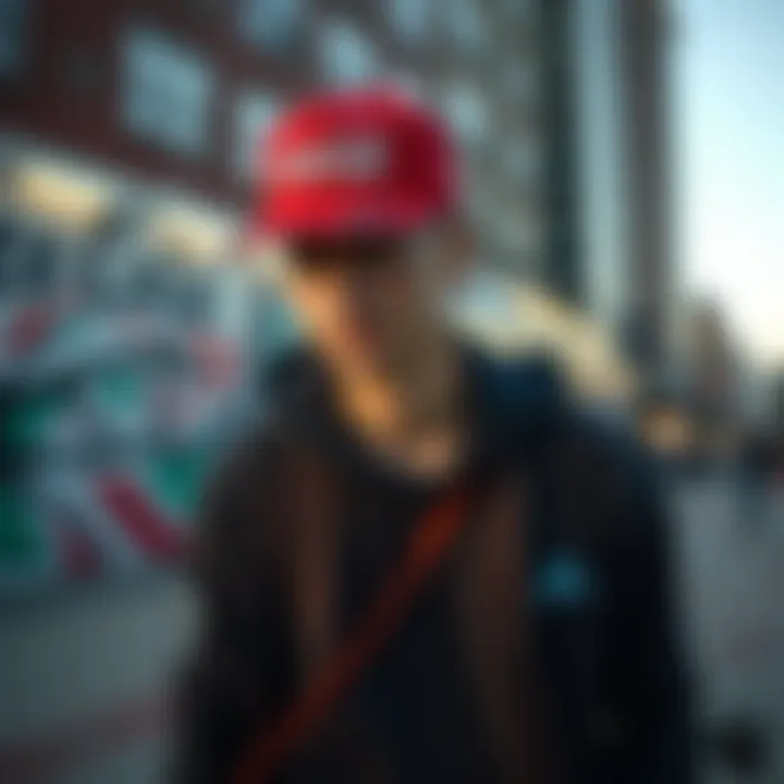 Skateboarder in Urban Setting with Coke Cola Hat Skateboarder wearing a Coke Cola hat in an urban setting