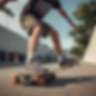 A skateboarder demonstrating functionality and style in shorts during a trick