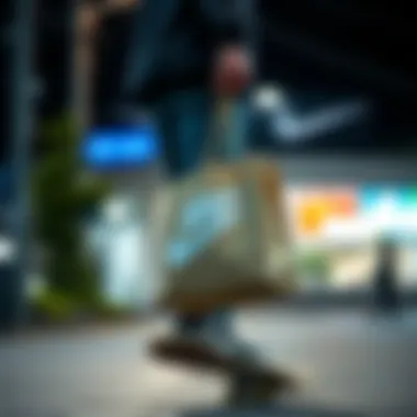 Skateboarder carrying a Nike shopping bag