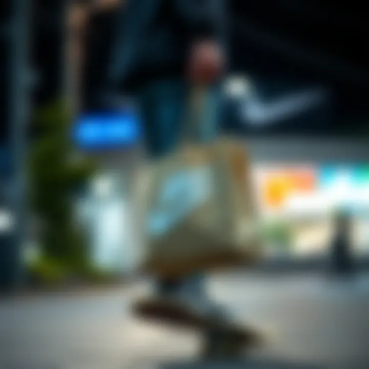 Skateboarder carrying a Nike shopping bag