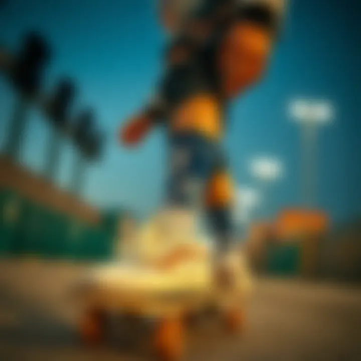 A stylish skateboarder posing with emphasis on graphic crew socks