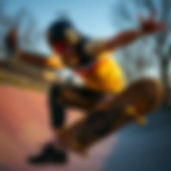 Skateboarder in Action with Prizm Iridium Eyewear Skateboarder wearing Prizm Iridium eyewear while performing a trick