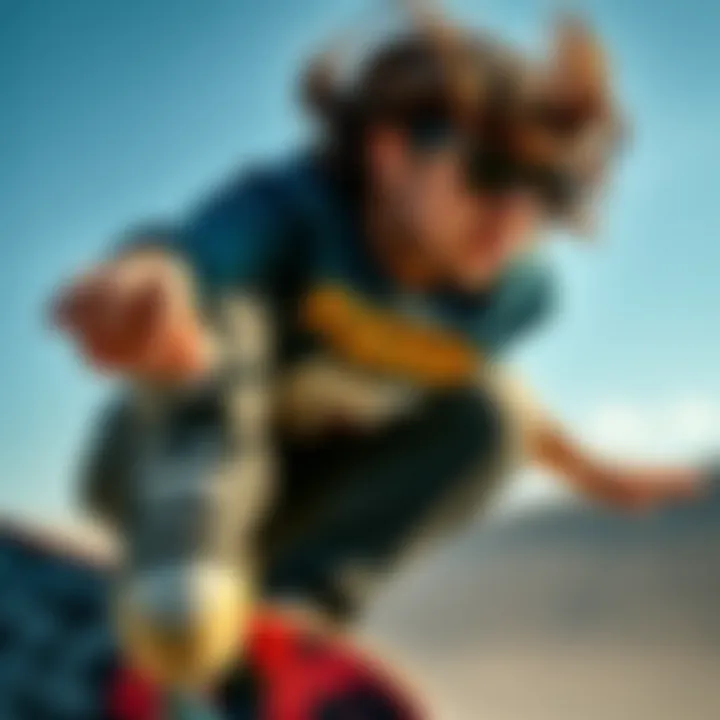 A skateboarder wearing black retro sunglasses while performing a trick