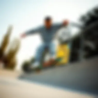 Style in Motion: Reverse Weave Sweatpants in Action Skateboarder performing a trick while wearing stylish reverse weave sweatpants.