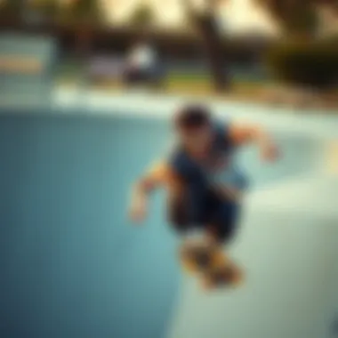 Skateboarder wearing wafer sunglasses during a trick in a skate park