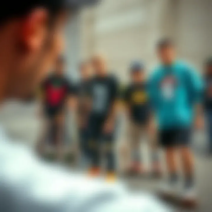 Collective Expression in Skate Culture Group of skateboarders wearing graphic tees