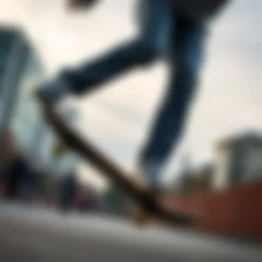 A skater performing a trick while wearing grey super skinny jeans