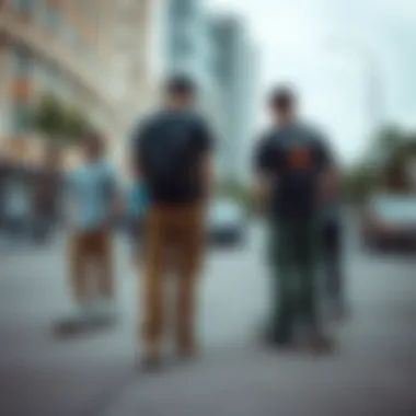 Cultural Impact: Cargo Pants in the Skateboarding Community Group of skaters wearing cargo pants in urban environment