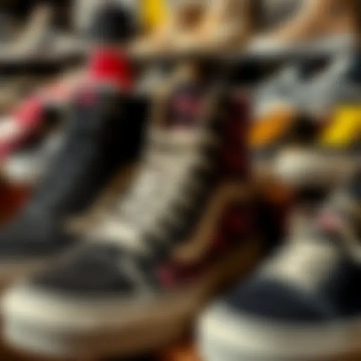 Historical display of various Skull Vans sneaker models