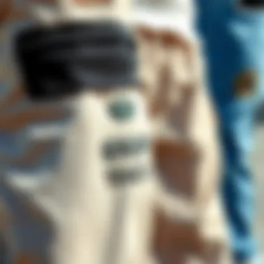 Close-up of snap track pants highlighting fabric and design details