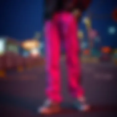 Fashionable arrangement of snap track pants with skate gear