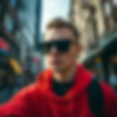 Styling Flat Rim Sunglasses in Urban Environments A stylish person wearing flat rim sunglasses in a vibrant urban setting.