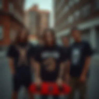 Skateboarders Embracing Sullen Aesthetics A group of skateboarders showcasing their unique sullen tees in an urban setting.