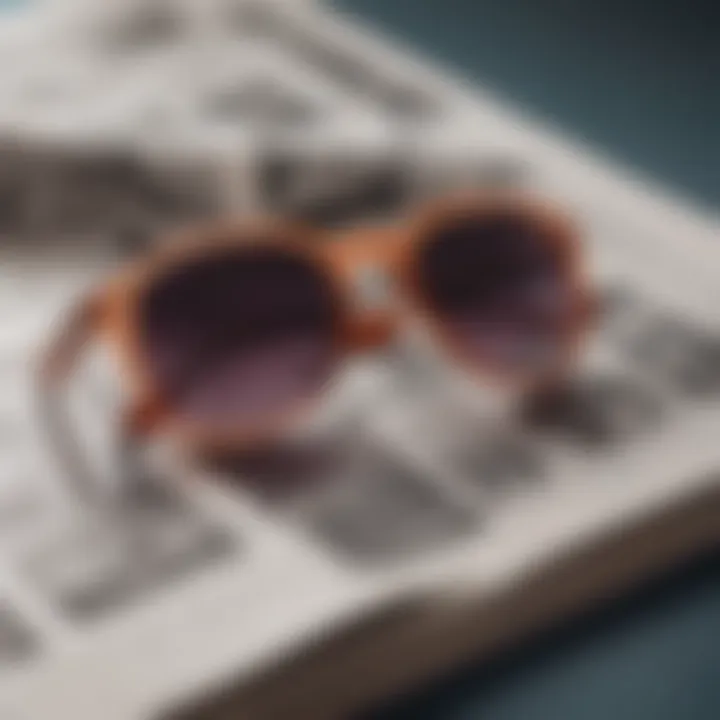 A stylish pair of sunglasses laid on a fashion magazine