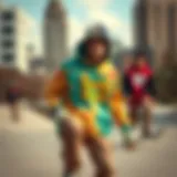 Vibrant Teddy Fresh apparel showcased in an urban skate park setting