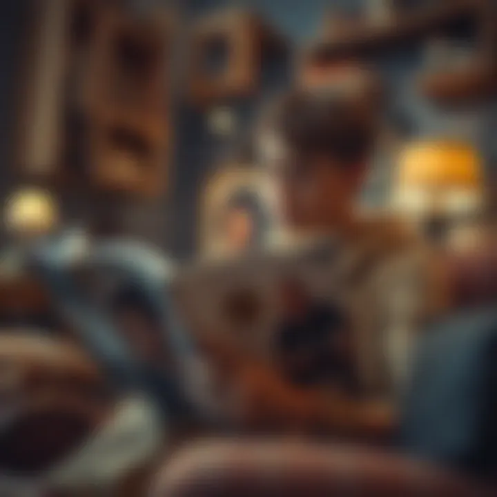 Browsing Skate Fashion Catalog A teenager browsing through a clothing catalog featuring skate brands in a cozy setting