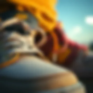 Unique Skateboarding Shoe Designs Close-up of unique skateboard shoes highlighting intricate designs and textures