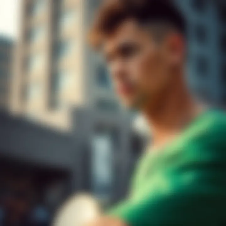 The Impact of Green on Skate Culture Identity Stylish green shirt worn by a skater in an urban setting
