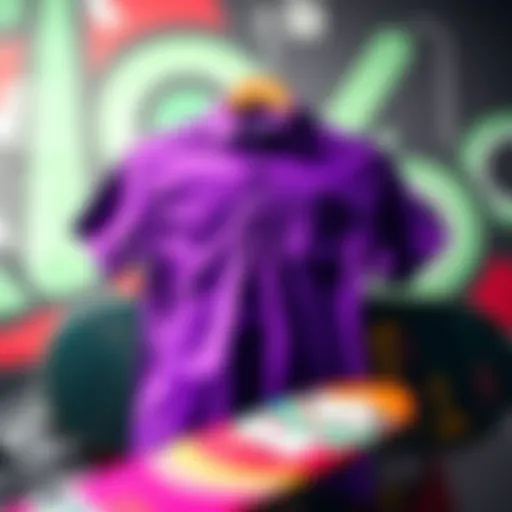 Aesthetic Appeal of Purple in Skate Fashion Vibrant purple shirt displayed against a skateboard backdrop