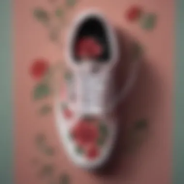 Close-up of rose details on Vans shoes against a vibrant background