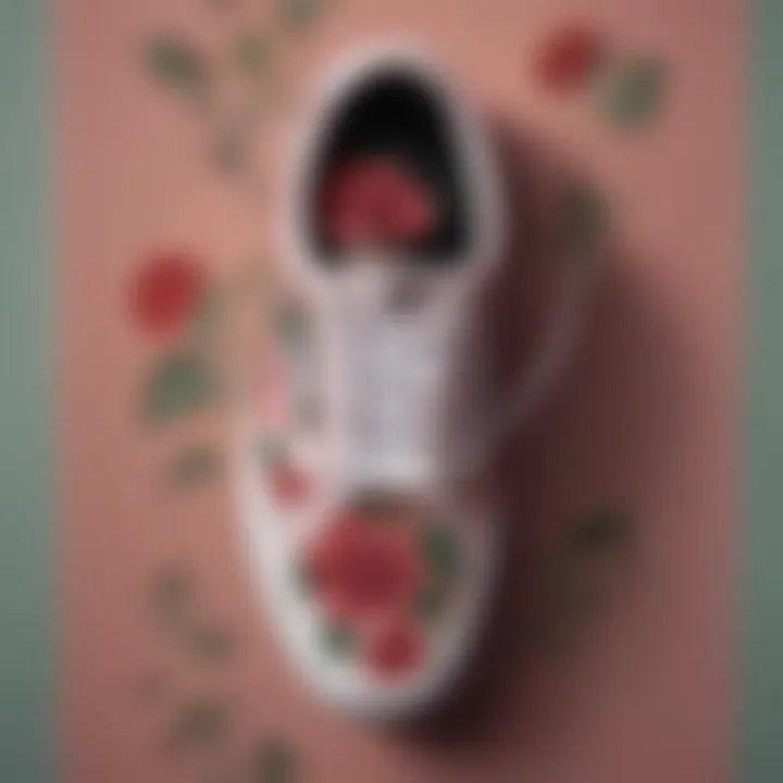 Close-up of rose details on Vans shoes against a vibrant background