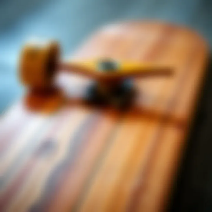 Bamboo Deck Detail A close-up of a bamboo skateboard deck showcasing its intricate grain and finish