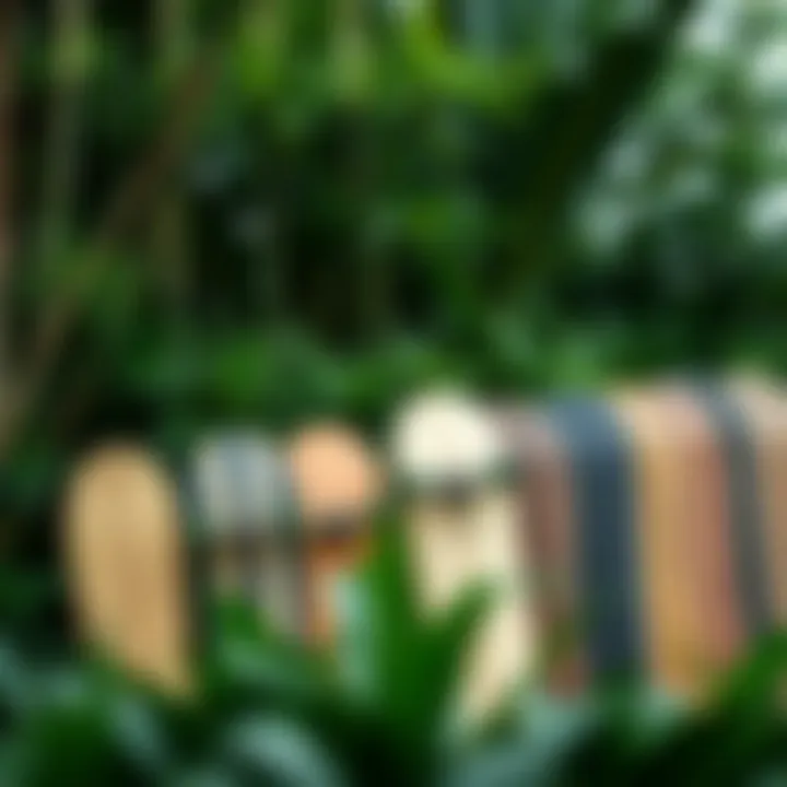Sustainable Skateboard Collection An array of Arbor skateboards displayed against a backdrop of lush greenery