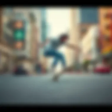 Urban Skating with Arbor A rider performing tricks on an Arbor skateboard in a vibrant urban setting