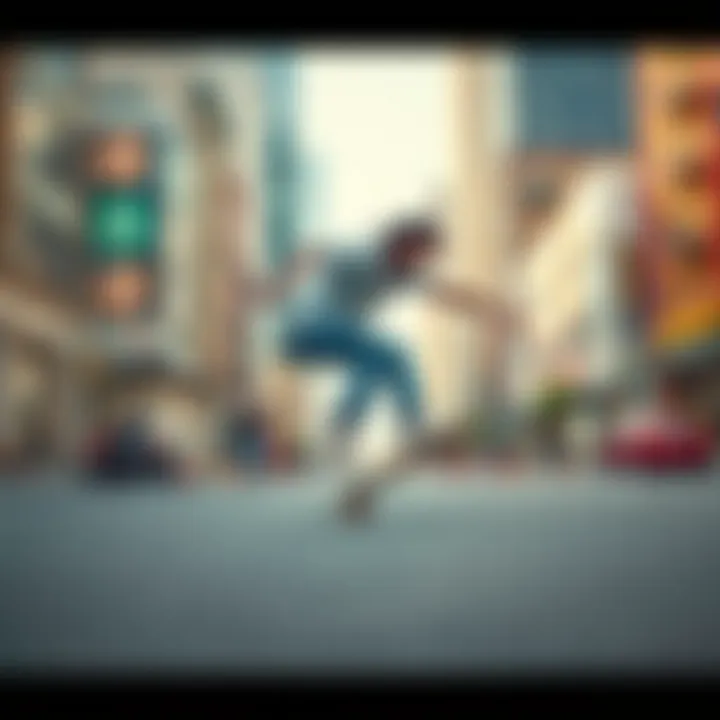 Urban Skating with Arbor A rider performing tricks on an Arbor skateboard in a vibrant urban setting