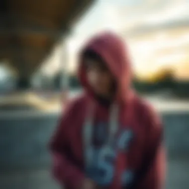 A skateboarder wearing a cute anime hoodie at a skatepark