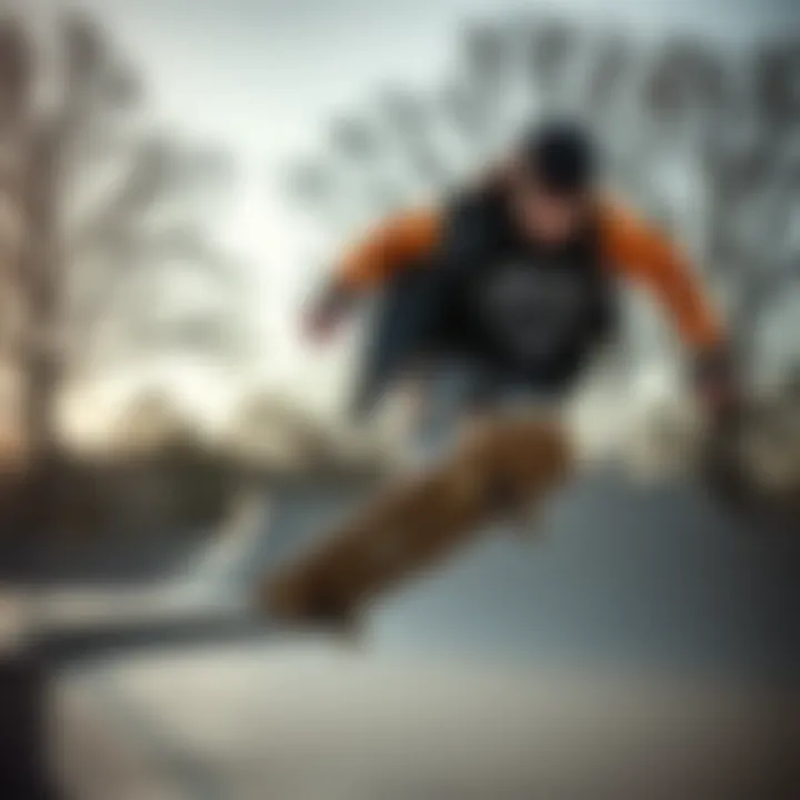 Skater wearing a Diamond Brand jacket performing a trick in a skatepark
