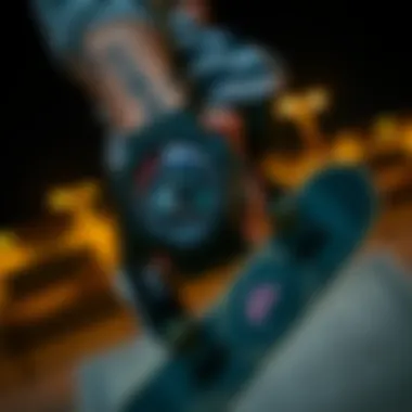 Skater in Action with G-Shock A skater showcasing their G-Shock neon watch while performing a trick