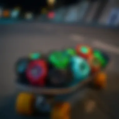 G-Shock Neon Collection on Skate Deck A collection of various G-Shock neon watches displayed on a skate deck