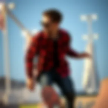 Flannel in Skateboarding Culture An iconic image of a skateboarder wearing a flannel shirt, capturing the essence of skateboarding culture
