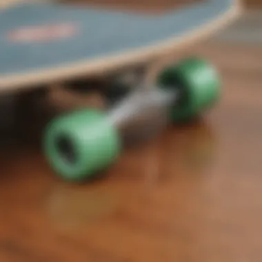 Close-up view of skateboard materials including wood and grip tape